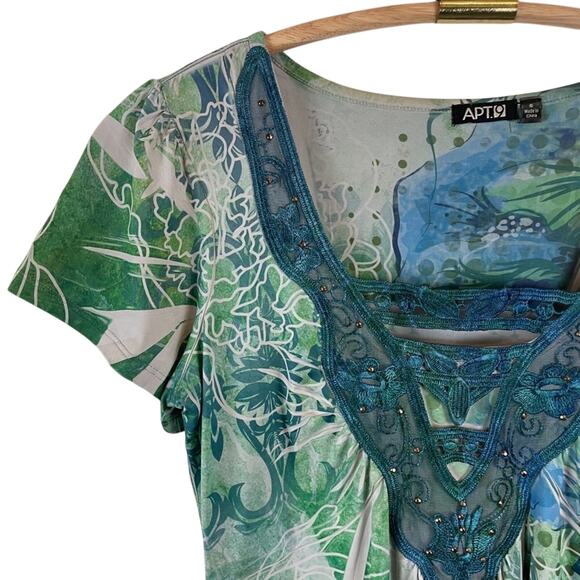 Apt. 9 Green & Blue Print Top Size Small - Picture 3 of 9